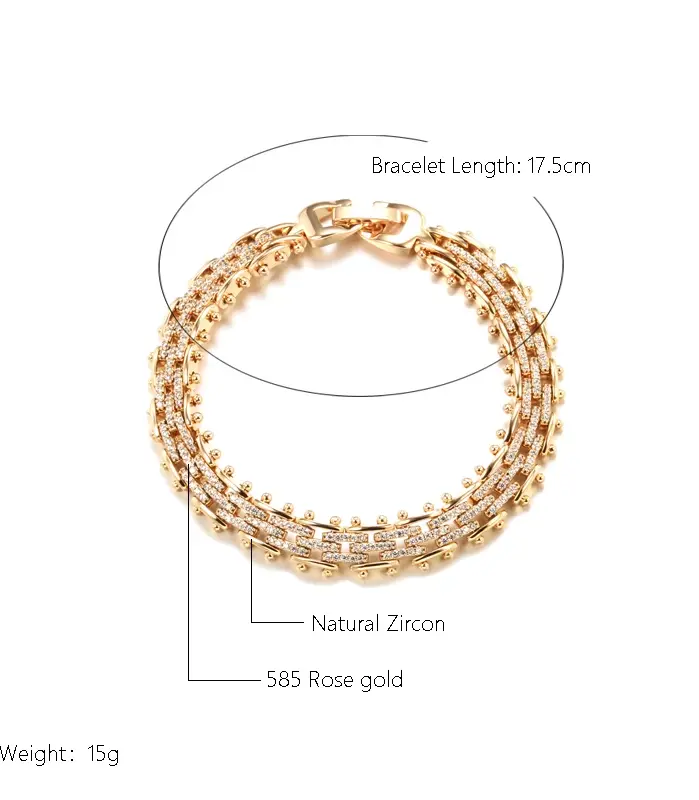 Kinel moda 585 pulsera de eslabones únicos de oro rosa para mujer pulseras finas de circón Natural de lujo para uso diario joyería de boda étnica 2