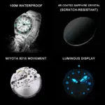 NUEVO Reloj CADISEN AQUA DIVER 2026, Reloj de Lujo para Hombre, Automático, Japonés 8215, 100M Resistente al Agua, Luminoso, Mecánico 5