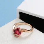 Kinel-Conjunto de pendientes y anillo de circón Natural rojo cuadrado para mujer, aretes colgantes de oro rosa 585, conjuntos de joyería de boda a la moda 4