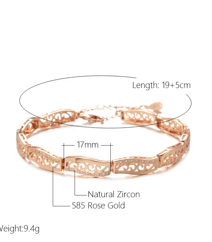 Kinel-pulsera de oro rosa 585 para mujer, brazalete de lujo con circonita Natural, joyería fina Vintage para boda, novedad de 2022 2