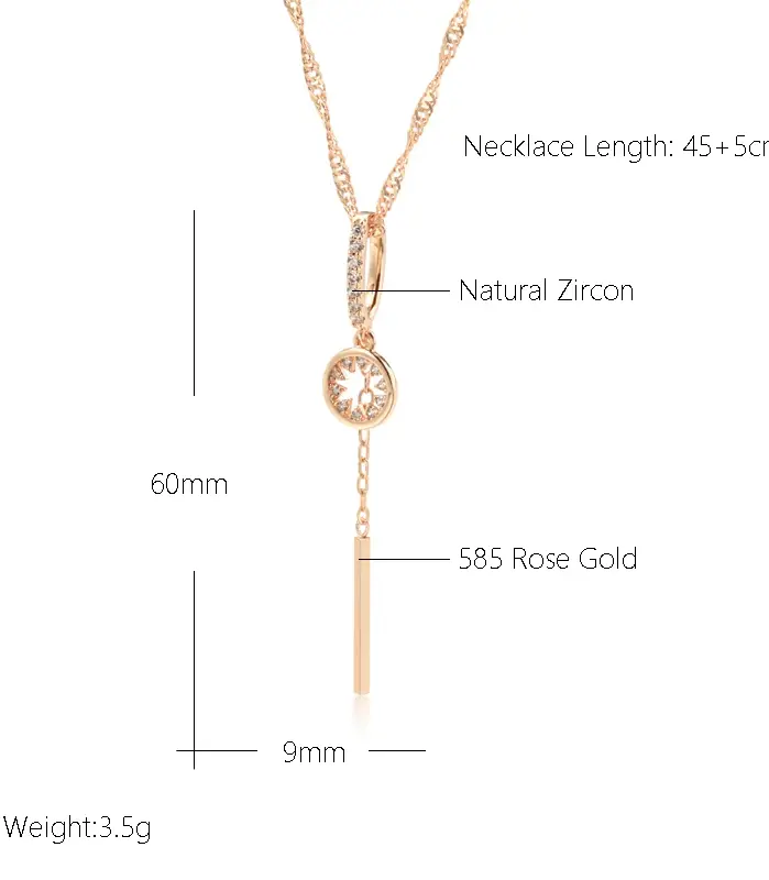 Kinel moda novedosa borla colgante hueco circón Natural 585 collar de Color dorado cadena de ondas de agua joyería diaria para fiesta de boda 2