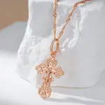 Kinel-collar con colgante de cruz de Color oro rosa 585, lujo, para mujeres y hombres, Iglesia Ortodoxa, Jesús, abalorio brillante, joyería fina diaria 3
