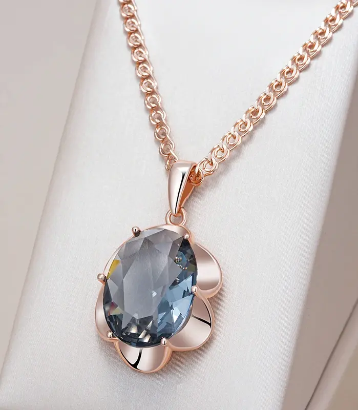 Kinel-collar con colgante ovalado grande para mujer, color gris intenso, tendencia 585, Color oro rosa con circón Natural, joyería fina diaria de alta calidad 1