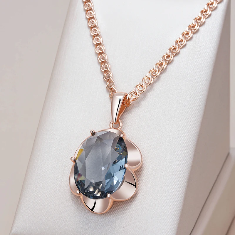 Kinel-collar con colgante ovalado grande para mujer, color gris intenso, tendencia 585, Color oro rosa con circón Natural, joyería fina diaria de alta calidad 1 Kinel-collar con colgante ovalado grande para mujer, color gris intenso, tendencia 585, Color oro rosa con circón Natural, joyería fina diaria de alta calidad 1