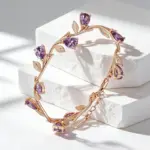 Kinel-pulsera de pétalos de Color oro rosa 585 de lujo para mujer, accesorios de circonita Natural morada brillante, joyería étnica para boda 5