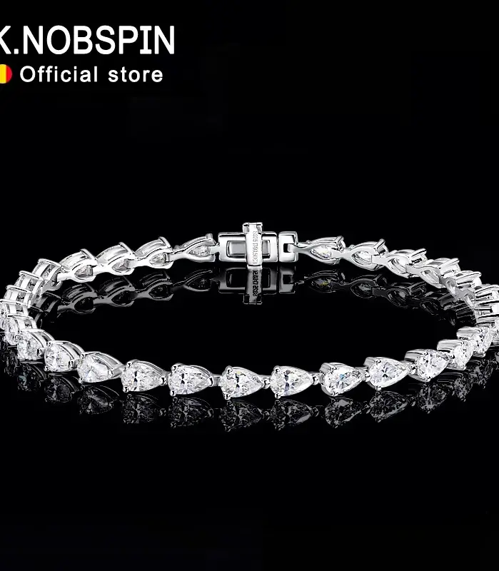 KNOBSPIN, pulseras de tenis de moissanita con corte de pera de 3x5mm para mujer, pulsera de fiesta de hip hop chapada en plata s925 de oro blanco de 18k, venta al por mayor 1