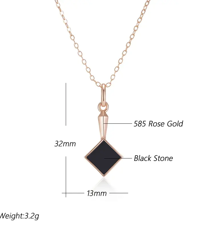 Kinel-collar con colgante de piedra negra cuadrada para mujer, accesorios de Color oro rosa 585, joyería fina diaria de alta calidad 2