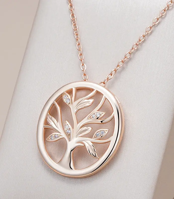 Kinel-collar con colgante de árbol de la suerte para mujer, Color oro rosa 585, colgante de circón Natural a la moda, joyería Vintage fina diaria 1