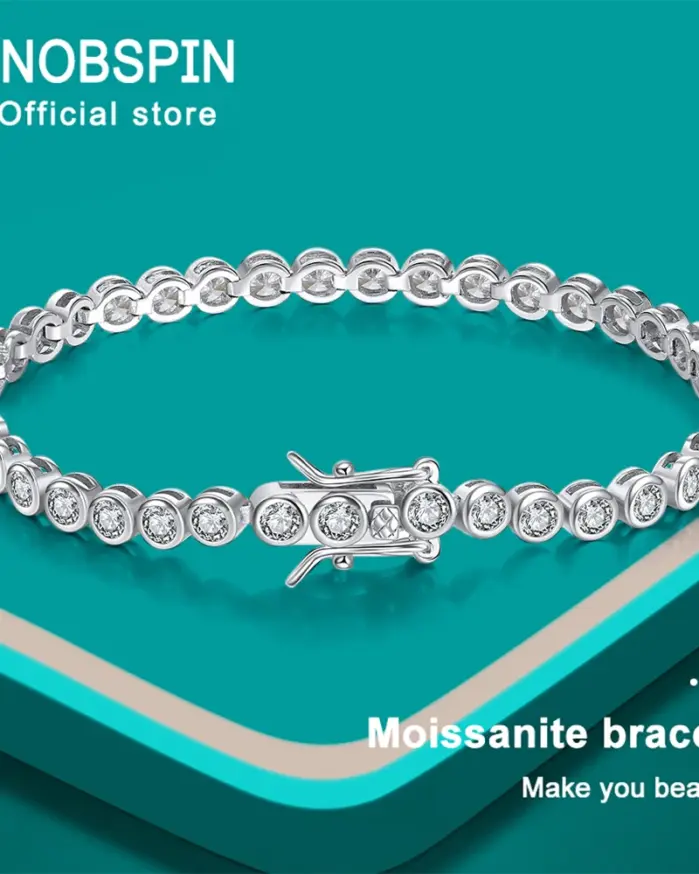 KNOBSPIN D VVS1 pulsera redonda de tenis de moissanita Original plata de ley s925 chapada en oro de 18k con pulseras GRA para mujer y hombre 1