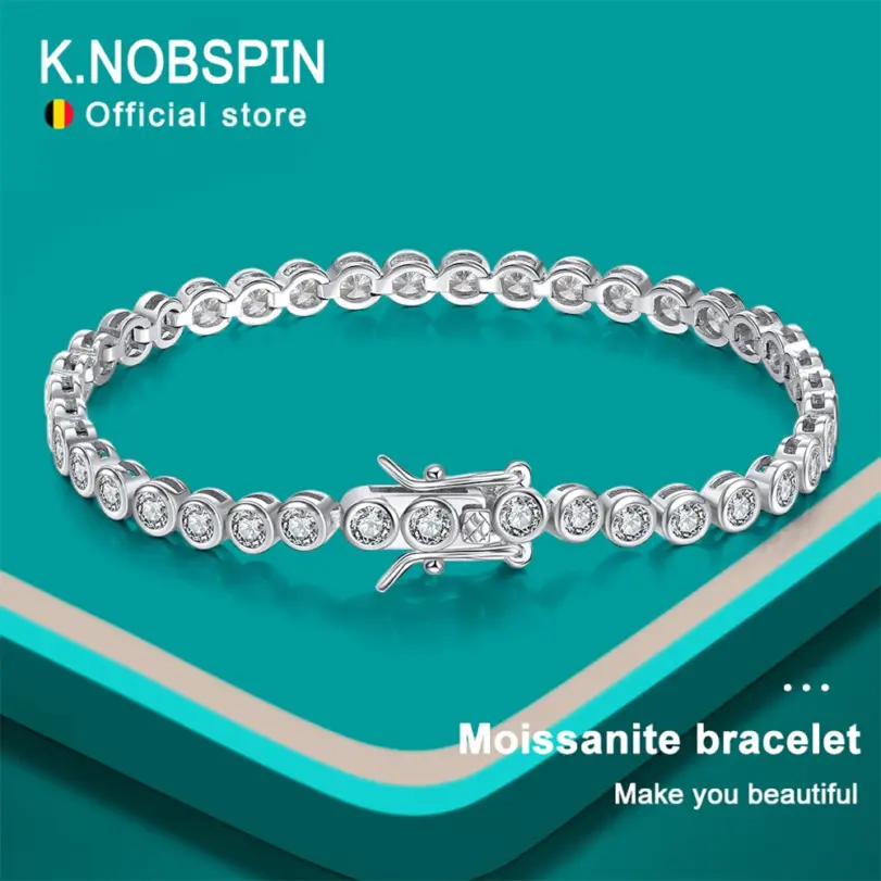 KNOBSPIN D VVS1 pulsera redonda de tenis de moissanita Original plata de ley s925 chapada en oro de 18k con pulseras GRA para mujer y hombre 1 KNOBSPIN D VVS1 pulsera redonda de tenis de moissanita Original plata de ley s925 chapada en oro de 18k con pulseras GRA para mujer y hombre 1