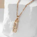 Kienl-collar con colgante en forma de Pin con personalidad para mujer, Color oro rosa 585, colgante de circón Natural, joyería fina para uso diario 3