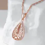 Kinel-collar con colgante brillante único para mujer, moda 585, Color oro rosa, flor de Metal, joyería Retro fina de alta calidad 4