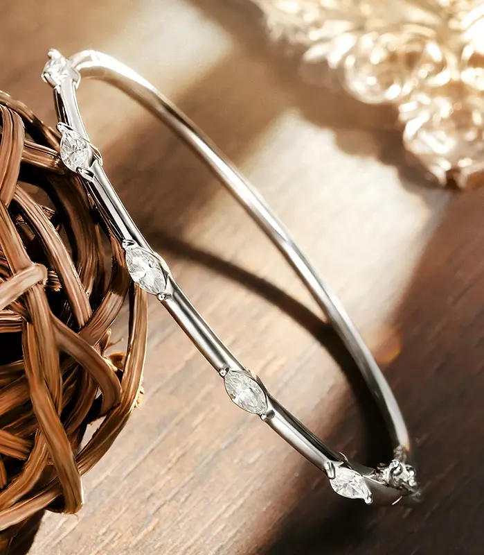 Brazalete KNOBSPIN con Moissanita, 5 Piedras, Corte Marquise de 3x6mm, Plata de Ley 925 Chapada en Oro Blanco de 18k, Certificado GRA, para Mujer 2