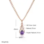 Kinel-collar con colgante de circonita Natural para mujer, gota de agua púrpura brillante, Color oro rosa 585, joyería fina Vintage para fiesta diaria 2