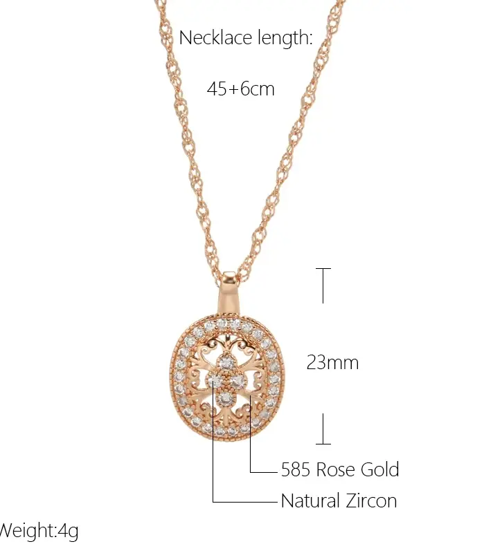 Kinel-collares con colgante de circón Natural Vintage clásico para mujer, colgante ovalado de Color oro rosa 585, joyería fina diaria 2
