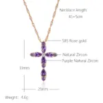 Kinel, collares con colgante de Cruz de Color oro rosa 585 inusuales para mujer, accesorios de circón Natural púrpura, joyería fina diaria 2