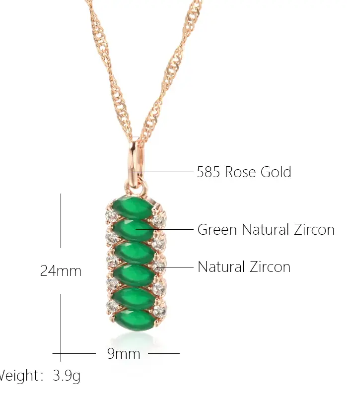 Kienl-collar con colgante cuadrado para mujer, repleto de circonita Natural verde, Color oro rosa 585, joyería de boda Vintage para novia 2