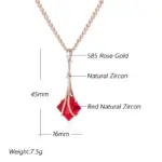 Kinel-collar con colgante largo de circón Natural rojo cuadrado para mujer, Color oro rosa 585, joyería Vintage fina diaria de alta calidad 2