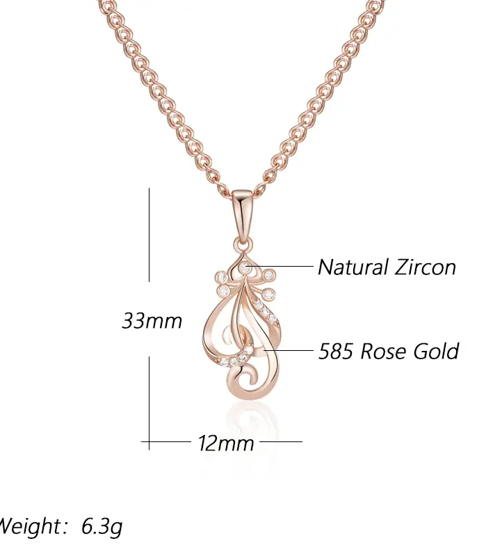 Kinel-collar con colgante de flor de circón Natural brillante para mujer, joyería de Boda nupcial étnica de Color oro rosa 585, moda 2