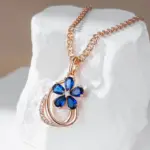 Kinel Trend-collar con colgante de flor de circón Natural azul brillante para mujer, Color oro rosa 585, joyería Vintage fina para uso diario 3