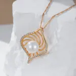 Kinel-collar con colgante de oro rosa para mujer, Perla geométrica única, accesorios de circón Natural, joyería nupcial diaria, 585 3