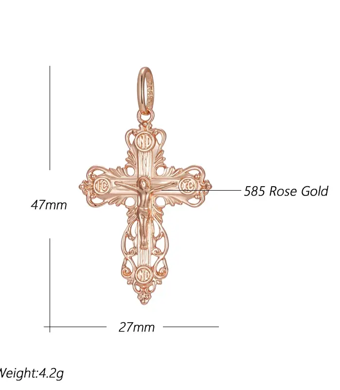 Kinel-collar con colgante de cruz de Color oro rosa 585, lujo, para mujeres y hombres, Iglesia Ortodoxa, Jesús, abalorio brillante, joyería fina diaria 2