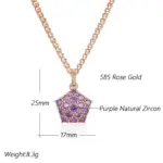 Kinel-collar con colgante de circón Natural púrpura brillante para mujer, tendencia 585, Color oro rosa, joyería fina de boda, regalo de cristal 2