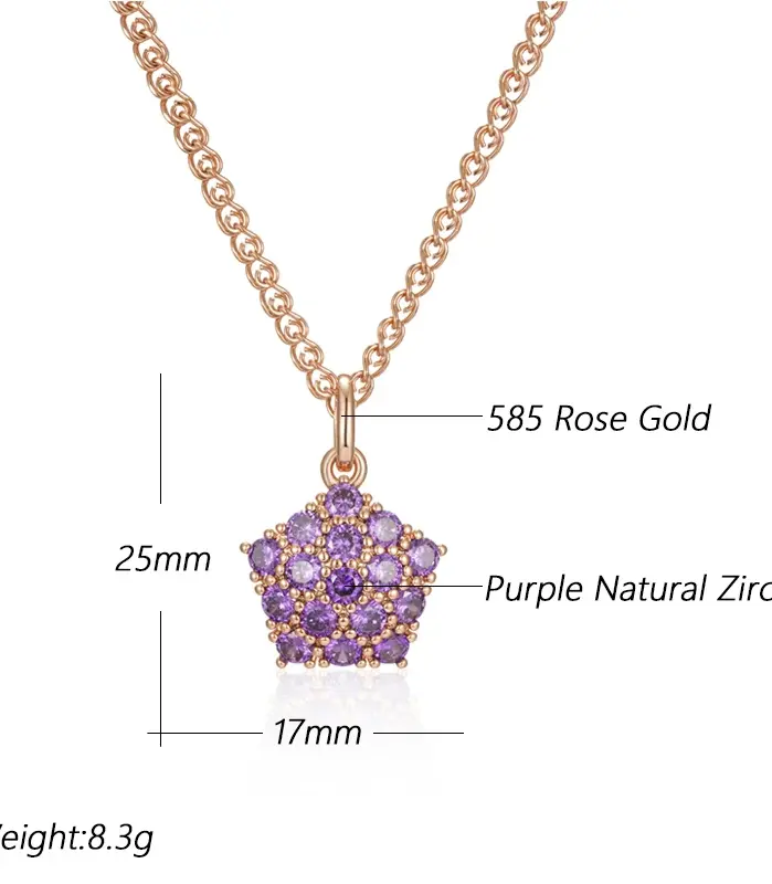 Kinel-collar con colgante de circón Natural púrpura brillante para mujer, tendencia 585, Color oro rosa, joyería fina de boda, regalo de cristal 2