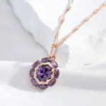 Kinel inusual brillante ovalado púrpura colgante de circón Natural collar para mujer de lujo 585 Color oro rosa joyería diaria de fiesta 3