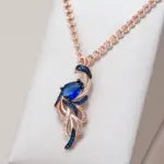 Kinel-collar con colgante de pájaro de circón Natural azul único para mujer, chapado en oro rosa y negro 585, joyería fina diaria de animales 1