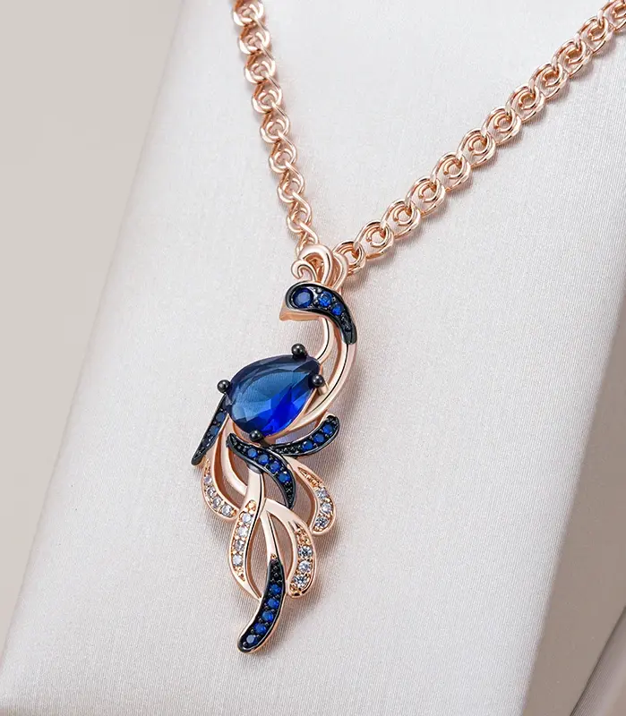 Kinel-collar con colgante de pájaro de circón Natural azul único para mujer, chapado en oro rosa y negro 585, joyería fina diaria de animales 1