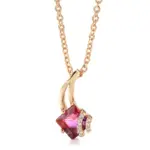 Kinel-collar con colgante de circón Natural rojo cuadrado para mujer, colgante de Color oro rosa 585, joyería de boda, regalo de cristal 6