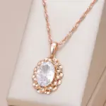 Kinel-collar con colgante de flor de cristal para mujer, Color oro rosa 585, accesorios de circonita Natural ovalados grandes a la moda, joyería diaria 1