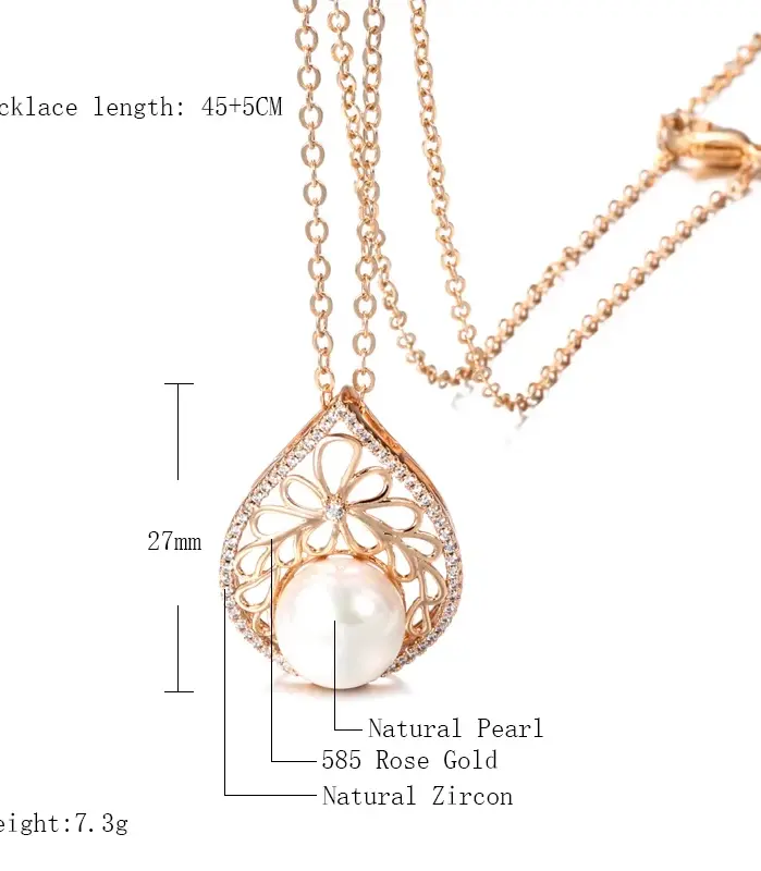 Kinel-collar con colgante grande de perlas de lujo para mujer, Color oro rosa 585 con dijes de circón Natural, joyería de boda para novia 2
