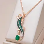 Kinel-collar con colgante de lagarto de circón Natural verde intenso para mujer, chapado en oro rosa 585, joyería Punk diaria de animales Vintage 1