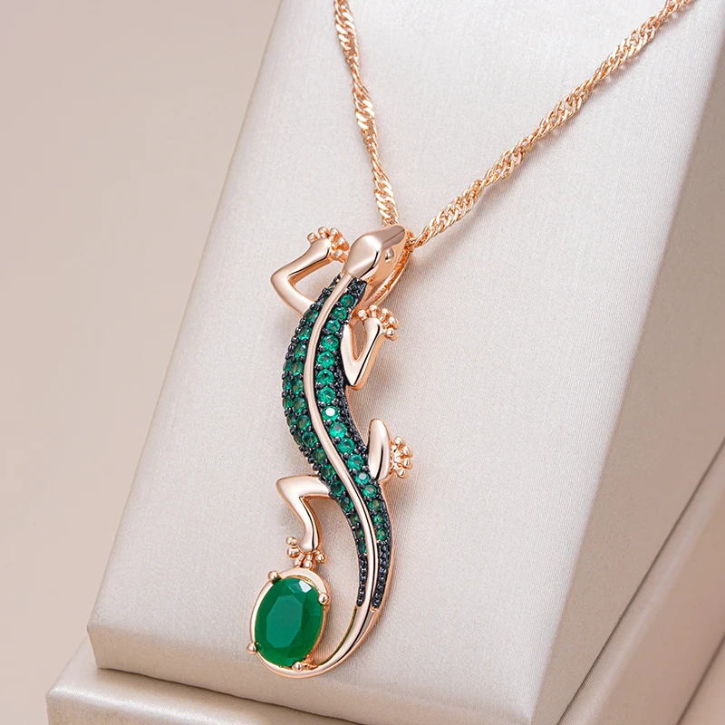Kinel-collar con colgante de lagarto de circón Natural verde intenso para mujer, chapado en oro rosa 585, joyería Punk diaria de animales Vintage 1 Kinel-collar con colgante de lagarto de circón Natural verde intenso para mujer, chapado en oro rosa 585, joyería Punk diaria de animales Vintage 1