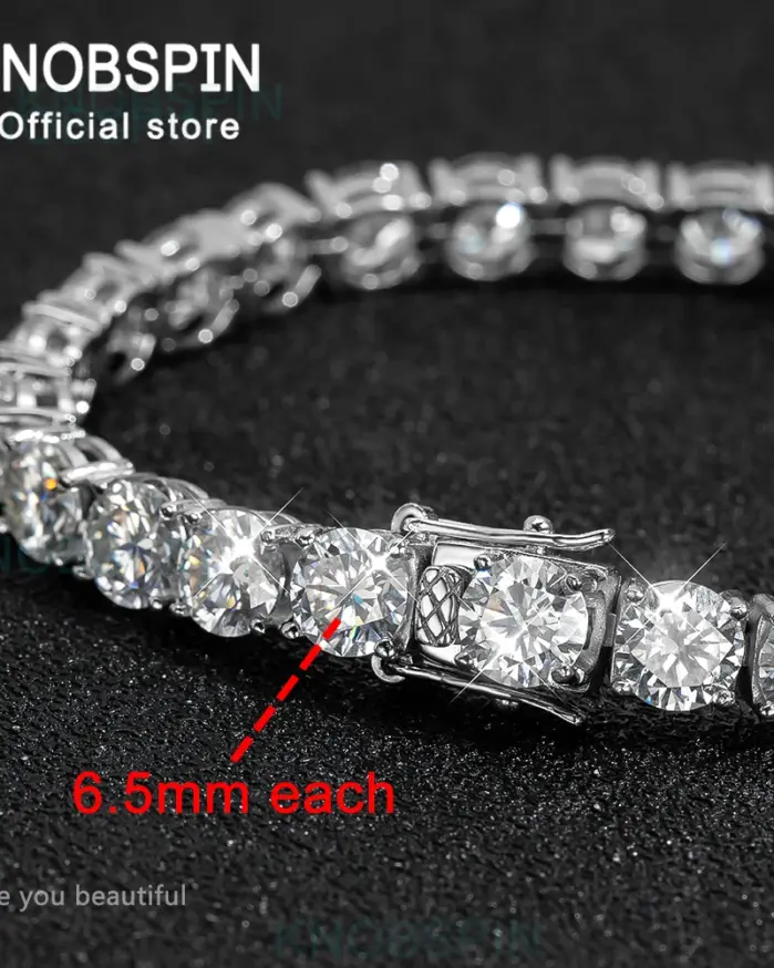 KNOBSPIN-pulsera de tenis de moissanita para hombre y mujer, brazalete de plata s925 de 6,5mm, Color D, ajuste de 4 puntas, joyería fina clásica de moda 1
