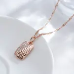 Kinel-collar con colgante cuadrado para mujer, Color oro rosa 585, con accesorios de circón Natural, joyería étnica para boda y novia 3