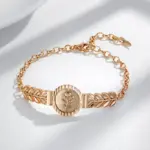Kinel-pulsera de flores étnicas de Color oro rosa para mujer, brazalete de Metal brillante, joyería fina diaria para boda, 585 3