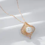Kinel-collar con colgante de oro rosa para mujer, Perla geométrica única, accesorios de circón Natural, joyería nupcial diaria, 585 5