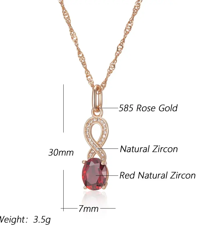 Kinel-collares con colgante de circón Natural rojo para mujer, Color oro rosa, colgante de flor de cristal, joyería Vintage fina diaria, tendencia 585 2