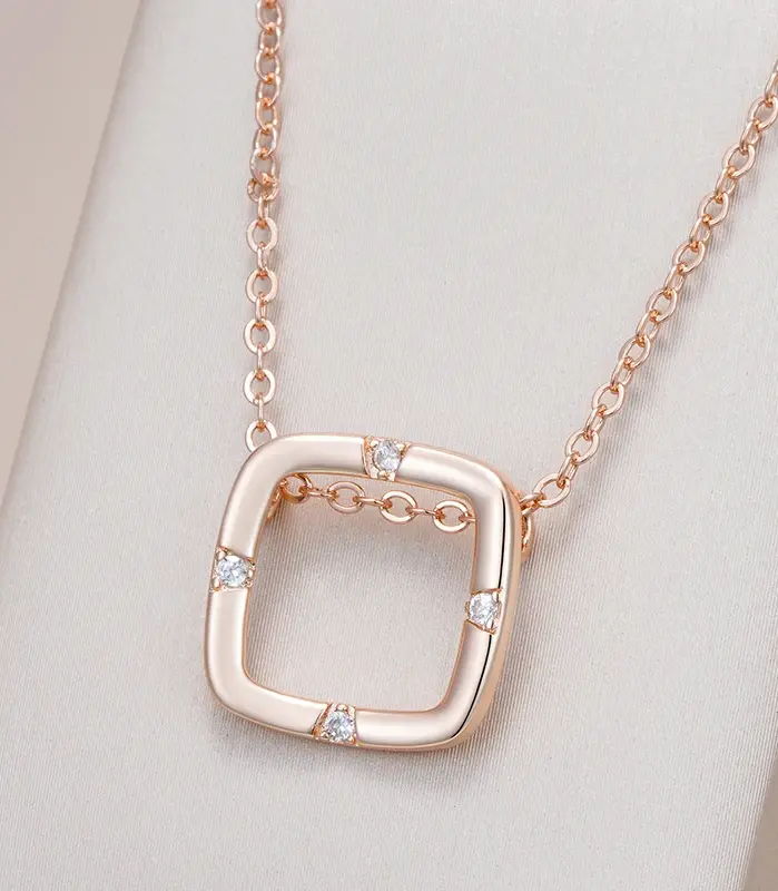 Kinel-collar con colgante cuadrado para mujer, Color oro rosa 585, accesorios de circón Natural, colgante diario, joyería fina 1