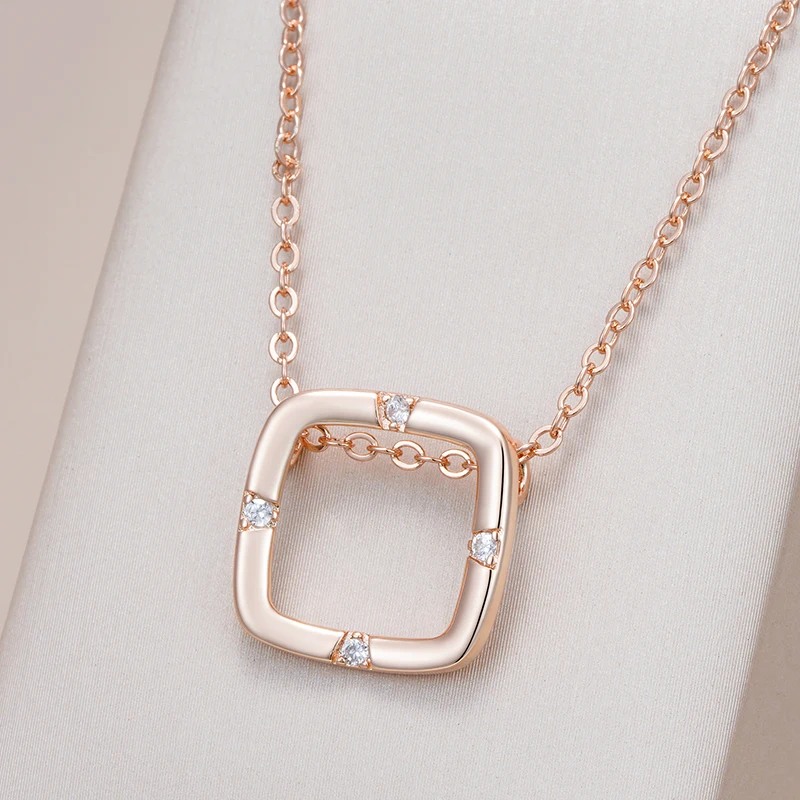 Kinel-collar con colgante cuadrado para mujer, Color oro rosa 585, accesorios de circón Natural, colgante diario, joyería fina 1 Kinel-collar con colgante cuadrado para mujer, Color oro rosa 585, accesorios de circón Natural, colgante diario, joyería fina 1