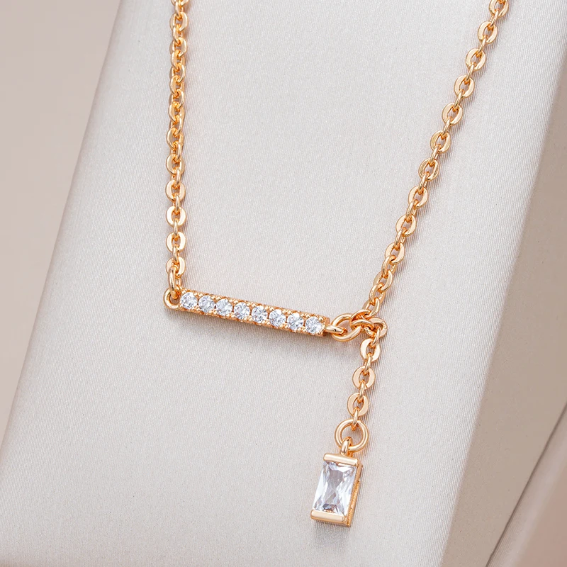 Kinel-collar con colgante cuadrado de circón Natural para mujer, joyería fina diaria de alta calidad, Color oro rosa, 585 1 Kinel-collar con colgante cuadrado de circón Natural para mujer, joyería fina diaria de alta calidad, Color oro rosa, 585 1