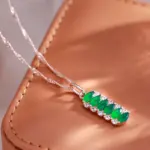 Kienl-collar con colgante cuadrado para mujer, repleto de circonita Natural verde, Color oro rosa 585, joyería de boda Vintage para novia 4