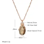 Kinel, collar con colgante de circón Natural marrón claro ovalado grande para mujer, moda 585, Color oro rosa, joyería diaria de alta calidad 2