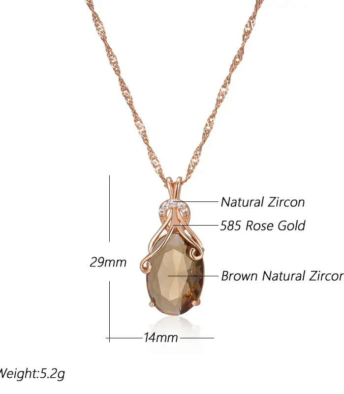 Kinel, collar con colgante de circón Natural marrón claro ovalado grande para mujer, moda 585, Color oro rosa, joyería diaria de alta calidad 2