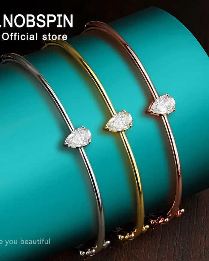 KNOBSPIN 1CT brazaletes de moissanita con corte de pera para mujer con certificado GRA D VVS1 Lab Diamond 100% pulseras de boda de plata esterlina s925 1
