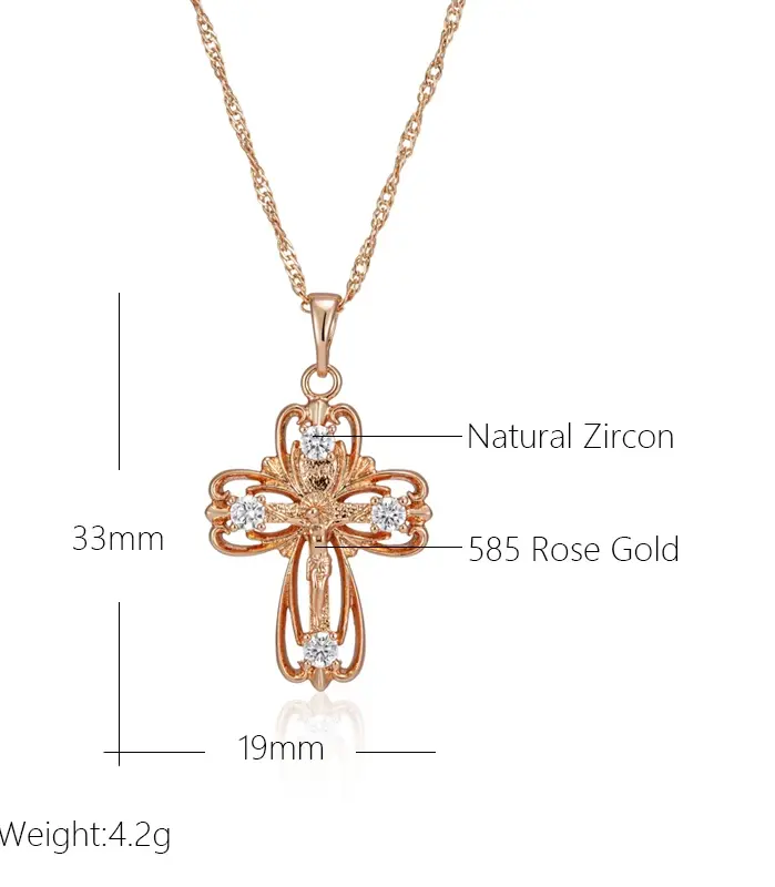 Kinel-collar con colgante de Cruz de Iglesia Ortodoxa para mujer, Color oro rosa 585, accesorios de circón Natural, crucifijo, joyería de Jesús 2