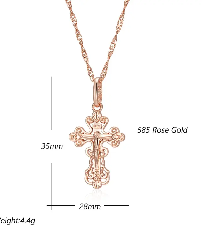 Kinel-collar con colgante de cruz de Color oro rosa 585, lujo, para mujeres y hombres, Iglesia Ortodoxa, Jesús, abalorio brillante, joyería fina diaria 2